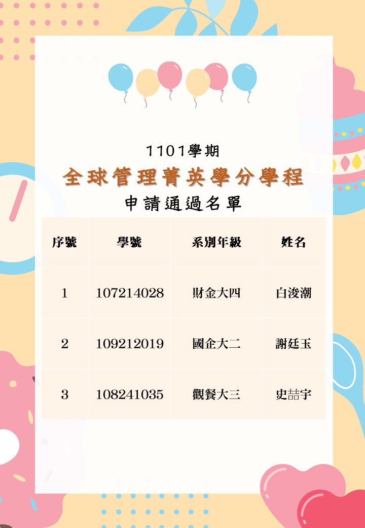 全球菁英學程公告1101